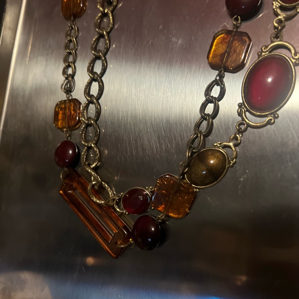 Gold and Brown Gemstone Necklace with Amber Highlights